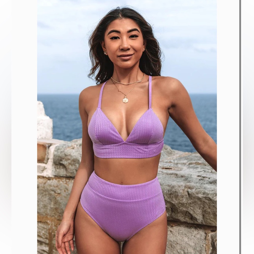 NWT Cupshe Purple V-neck Criss Cross High Waisted Bikini Size XS